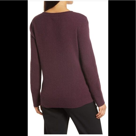 Halogen pure 100% cashmere V neck sweater size XS, burgundy NWT - Picture 6 of 11